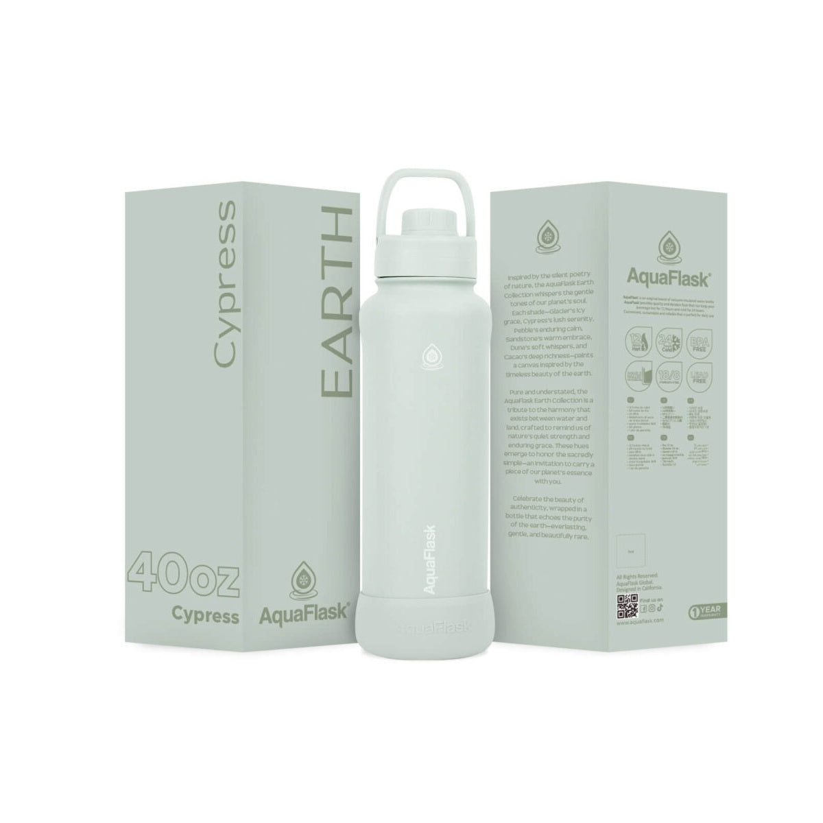 AquaFlask Earth Collection 40oz Insulated Stainless Steel Water Bottle – Hot & Cold, Leak-Proof, Reusable