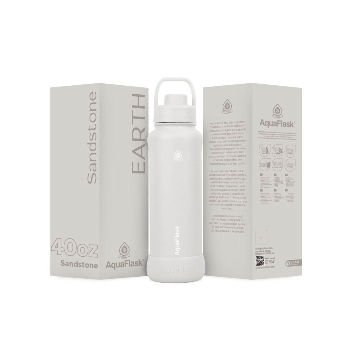 AquaFlask Earth Collection 40oz Insulated Stainless Steel Water Bottle – Hot & Cold, Leak-Proof, Reusable