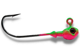 Big Sky Poison Head 1/4oz long shank Jigs 2pk Pink Fluorescent Green Splash w/Red Eye