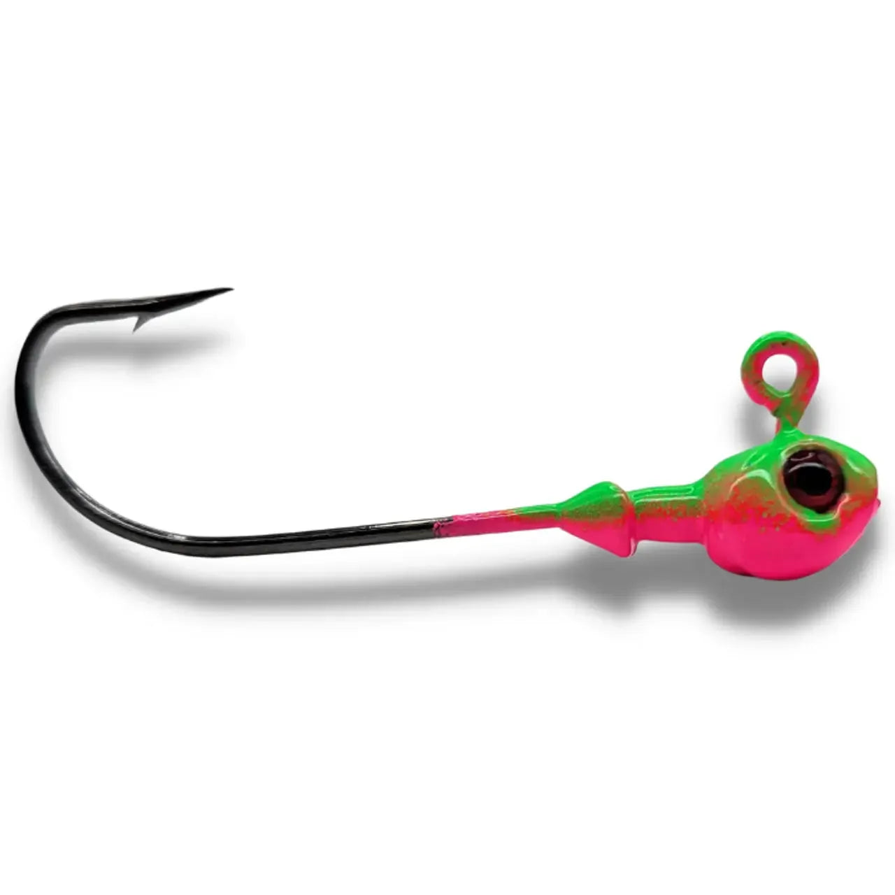 Big Sky Poison Head 1/4oz long shank Jigs 2pk Pink Fluorescent Green Splash w/Red Eye
