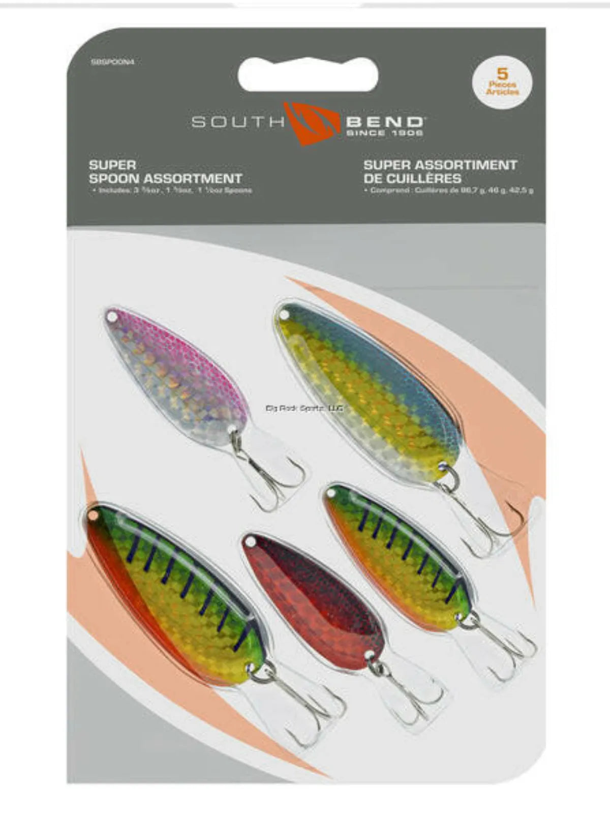 South Bend fishing lures in packaging with colorful designs on a gray background