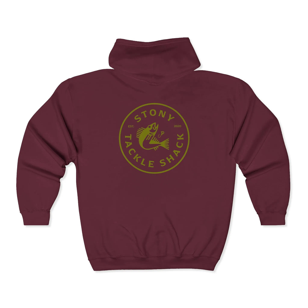 Stony Tackle Shack Full Zip Hoodie, Unisex Zip Up Sweatshirt, Outdoor Gear, Perfect Gift for Anglers, Fall/Winter Apparel