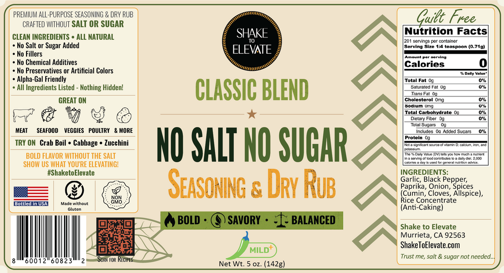 Shake to Elevate Guilt Free Classic No Salt & No Sugar Seasoning