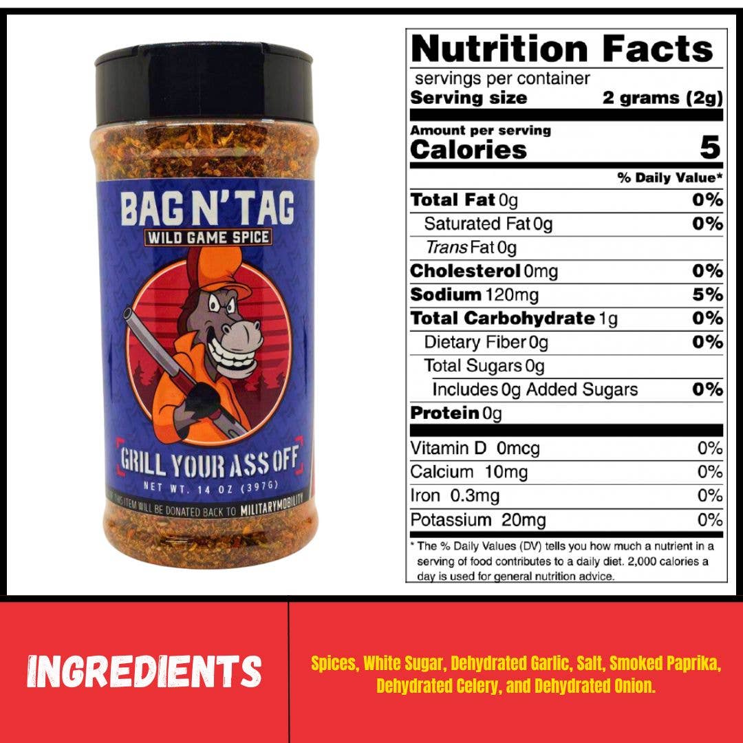 Grill Your Ass Off - Bag N' Tag Wild Game Seasoning