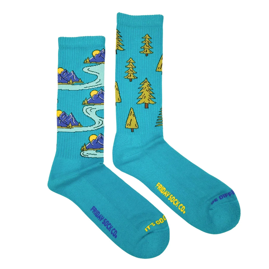 Friday Sock Co Men's Mountains & Trees Comic Athletic Socks