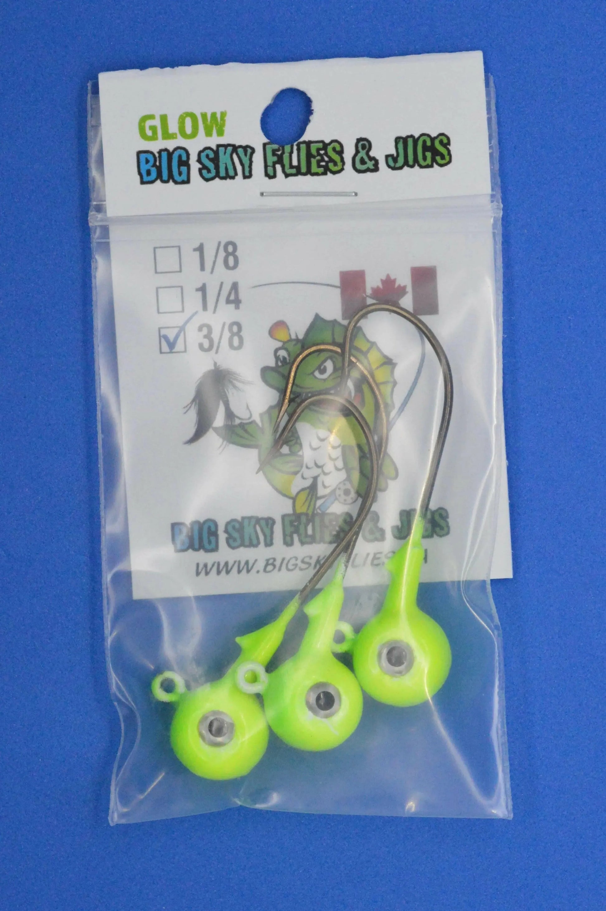 Big Sky Titan 3/8oz Heavy Duty Jig Heads Glow 3/pack Lemon Lime