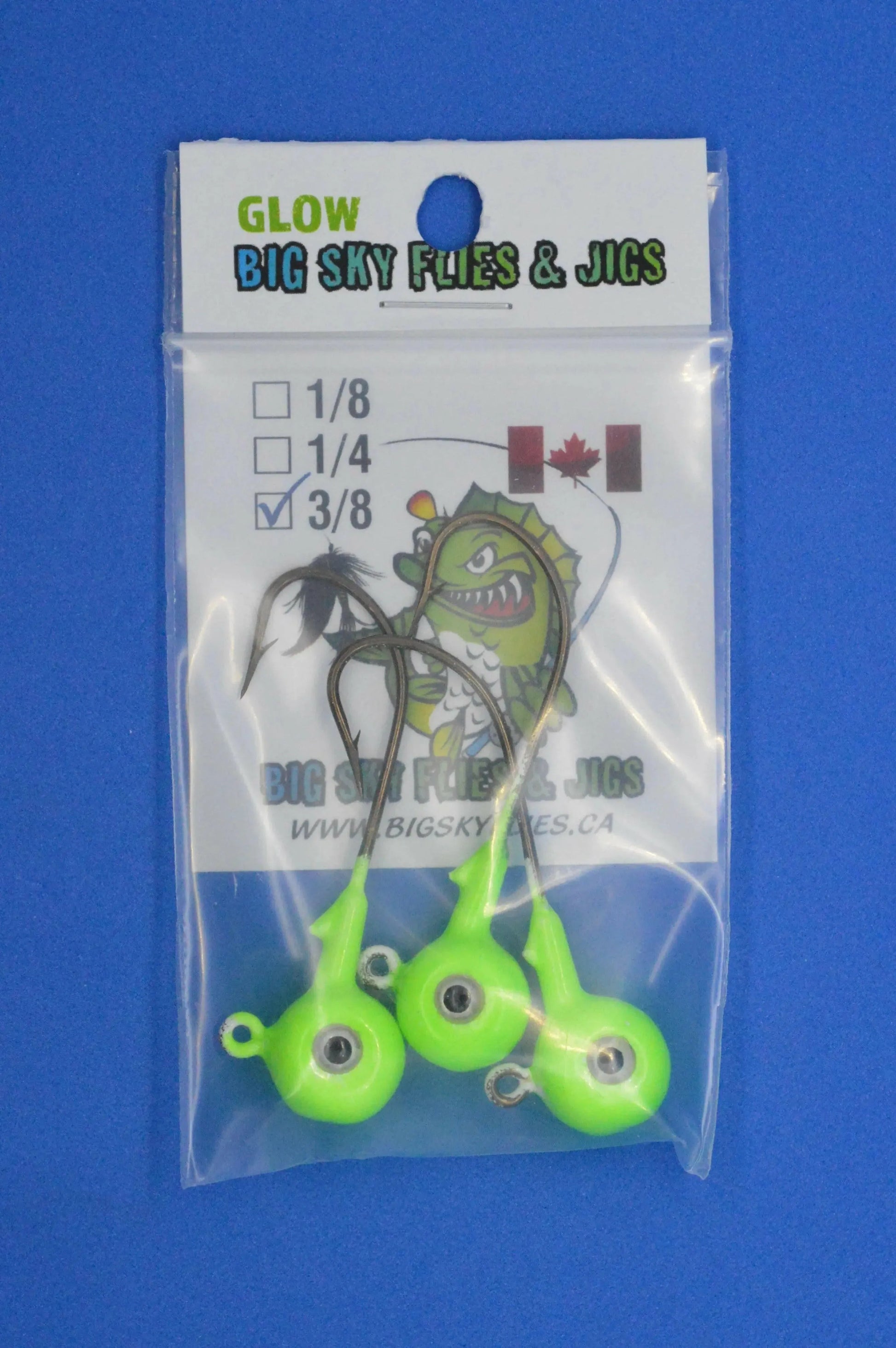 Big Sky Titan 3/8oz Heavy Duty Jig Heads Glow 3/pack Lime
