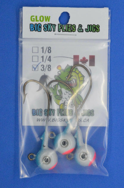 Big Sky Titan 3/8oz Heavy Duty Jig Heads Glow 3/pack Blue Splash Glow