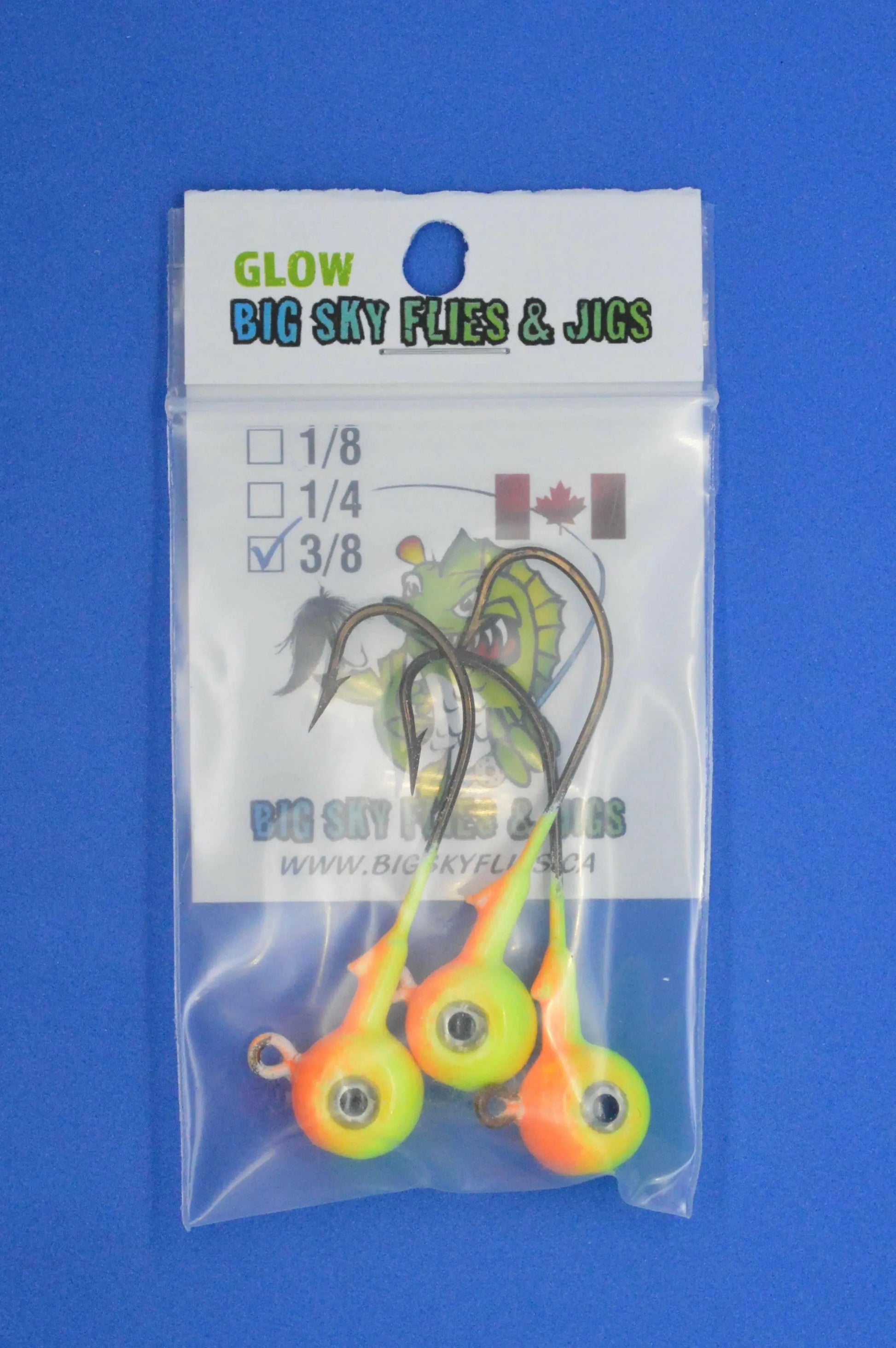 Big Sky Titan 3/8oz Heavy Duty Jig Heads Glow 3/pack Orange/Yellow