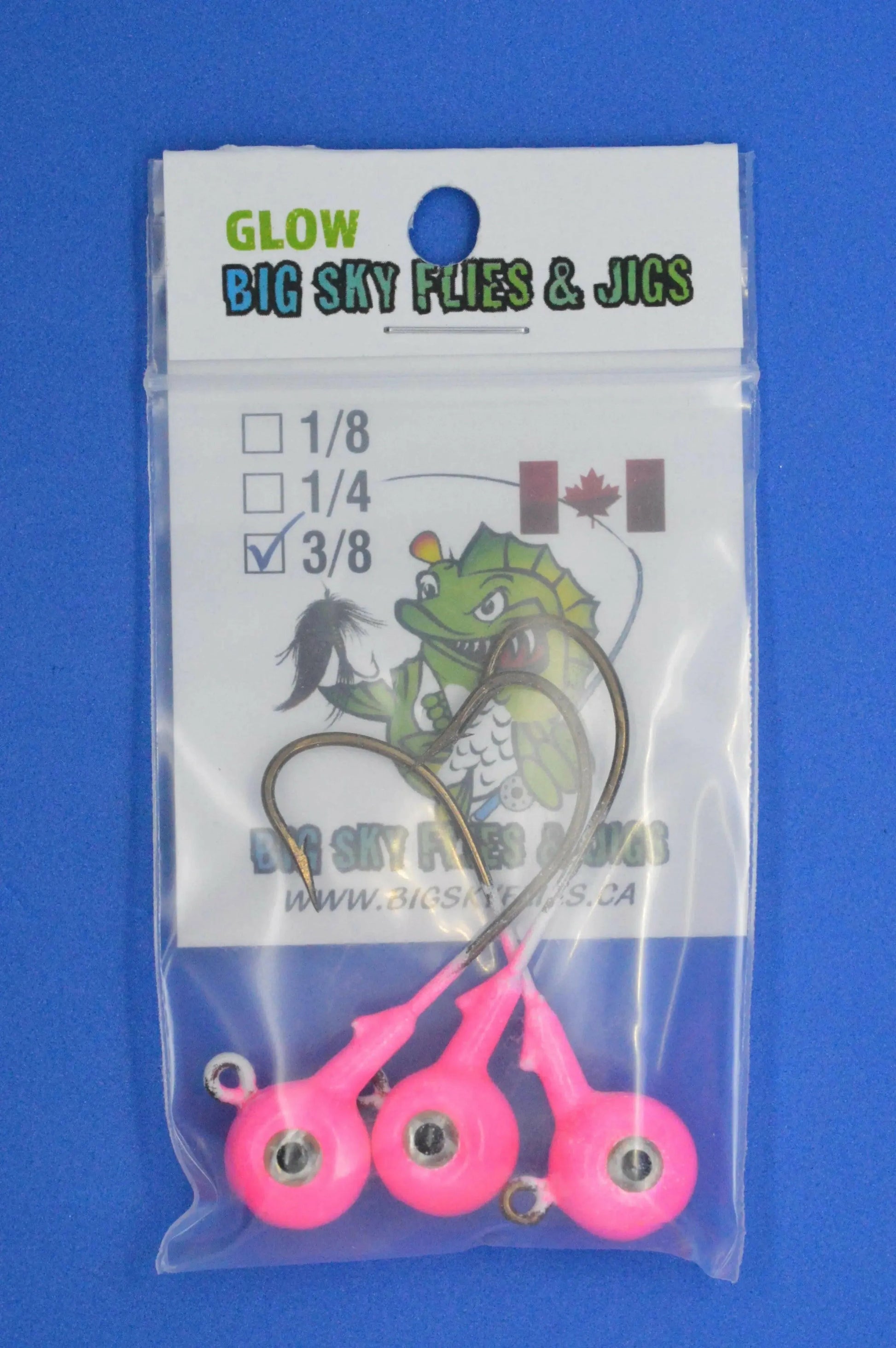 Big Sky Titan 3/8oz Heavy Duty Jig Heads Glow 3/pack Pink
