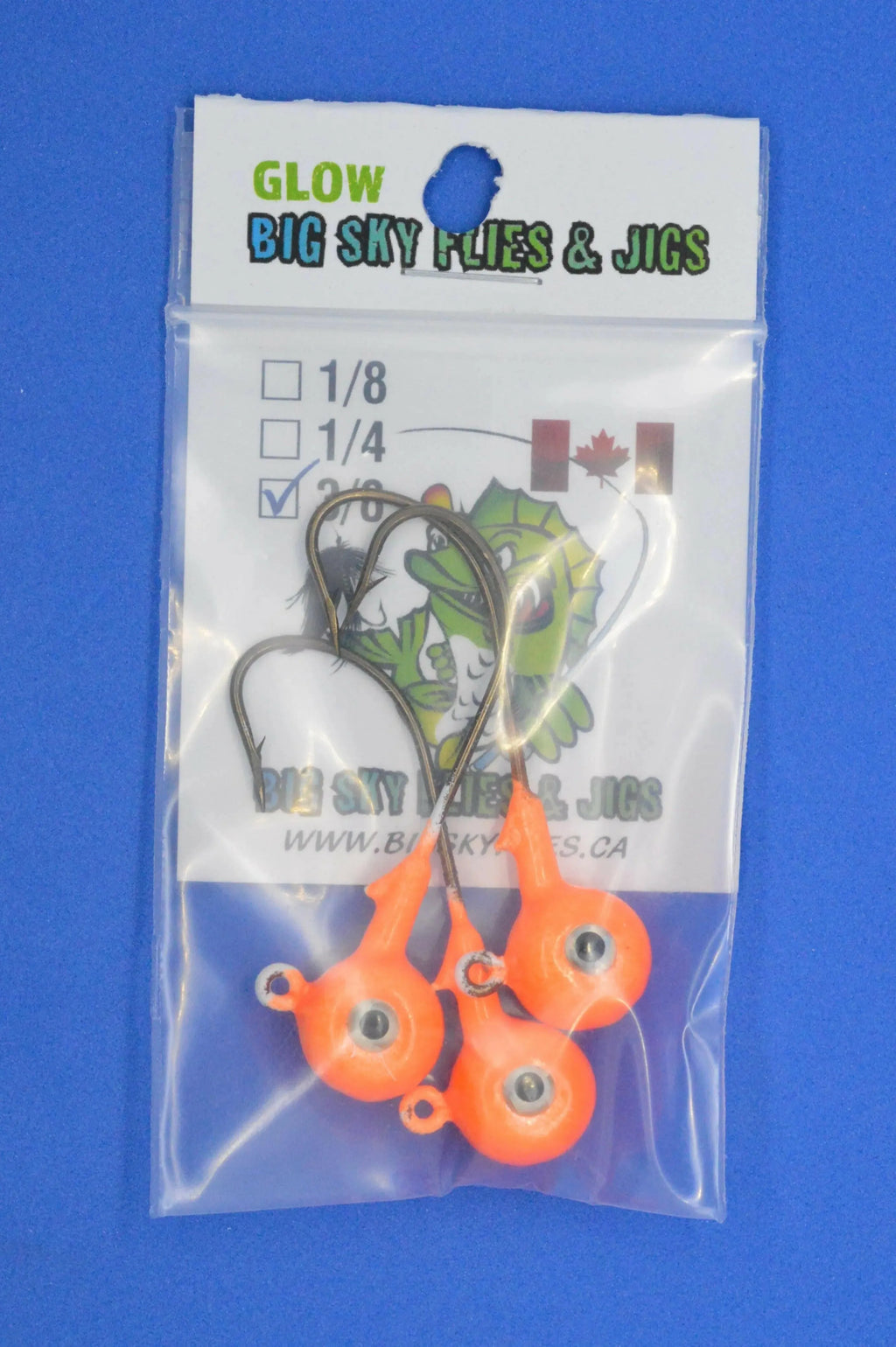 Big Sky Titan 3/8oz Heavy Duty Jig Heads Glow 3/pack Orange