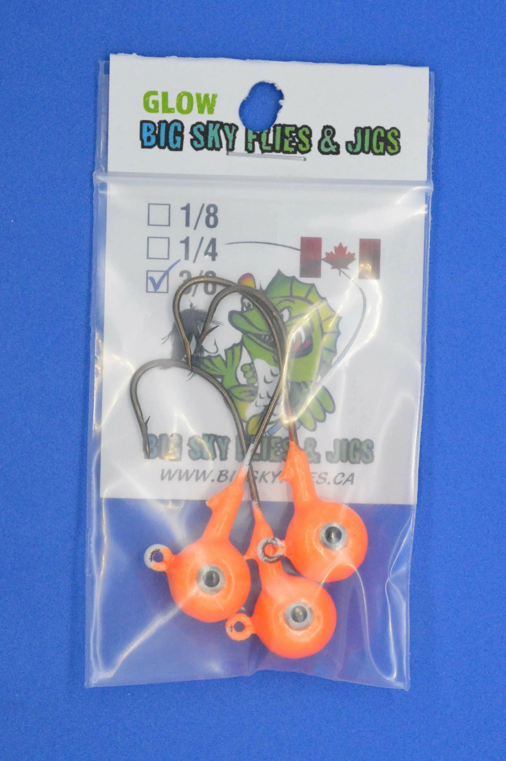 Big Sky Titan 3/8oz Heavy Duty Jig Heads Glow 3/pack Orange