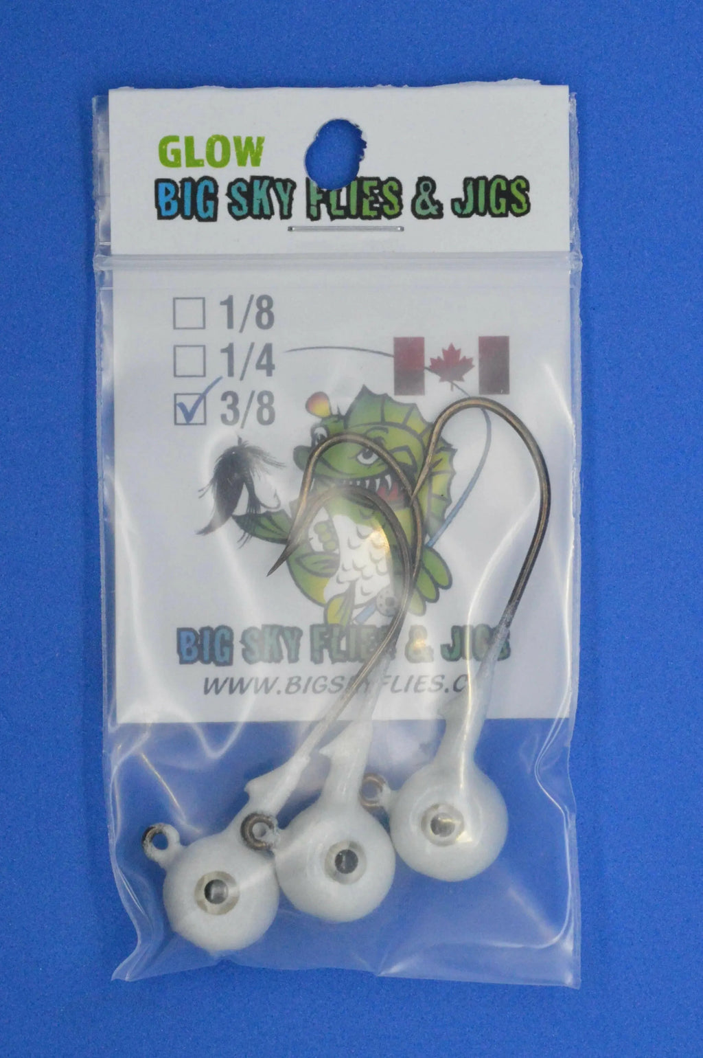 Big Sky Titan 3/8oz Heavy Duty Jig Heads Glow 3/pack White