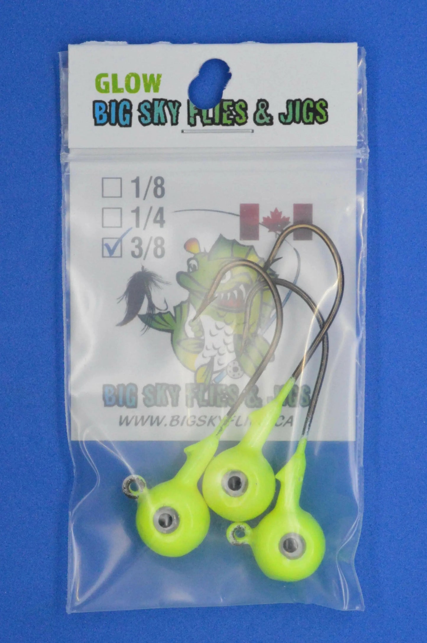 Big Sky Titan 3/8oz Heavy Duty Jig Heads Glow 3/pack Yellow