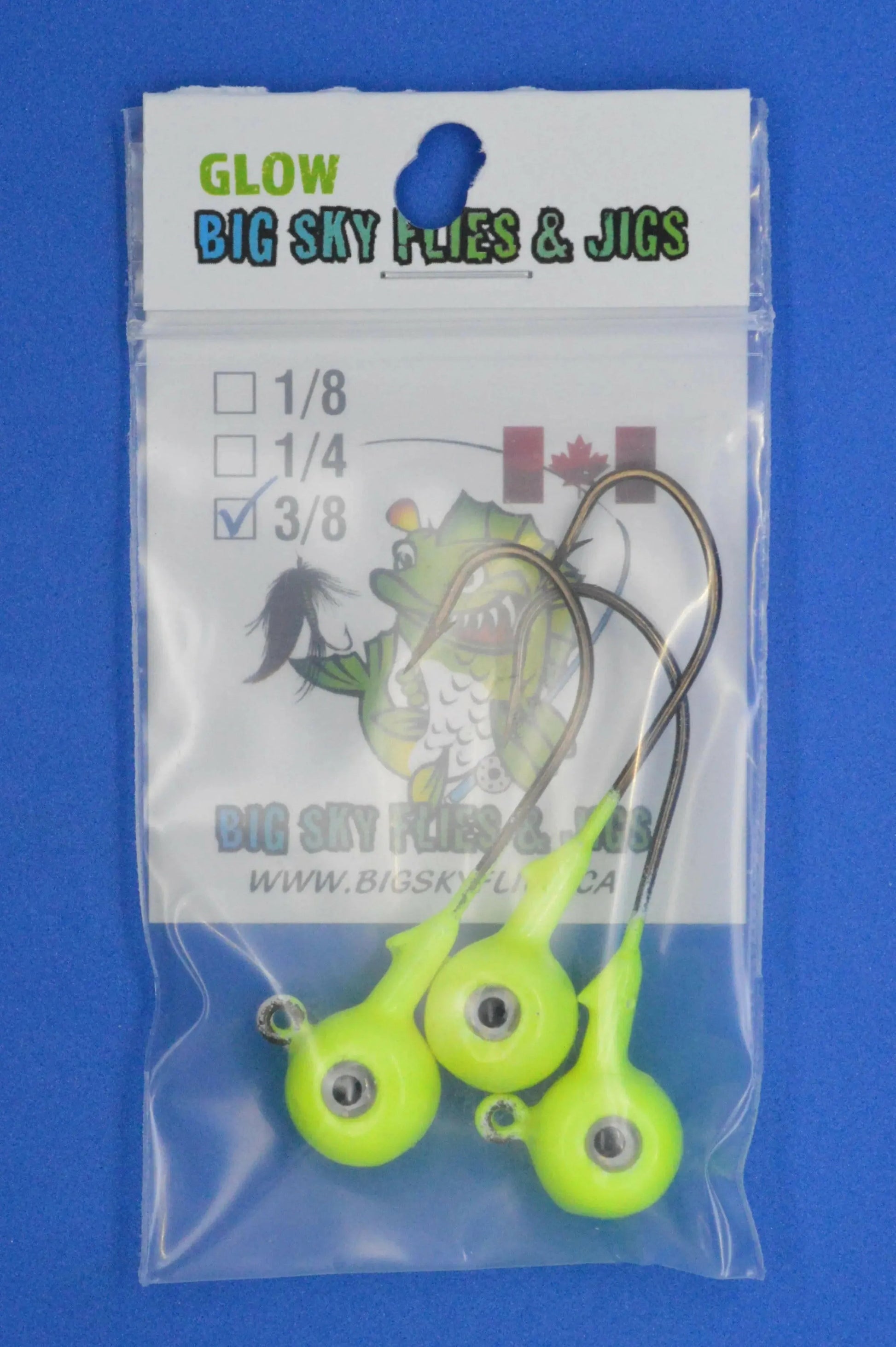 Big Sky Titan 3/8oz Heavy Duty Jig Heads Glow 3/pack Yellow