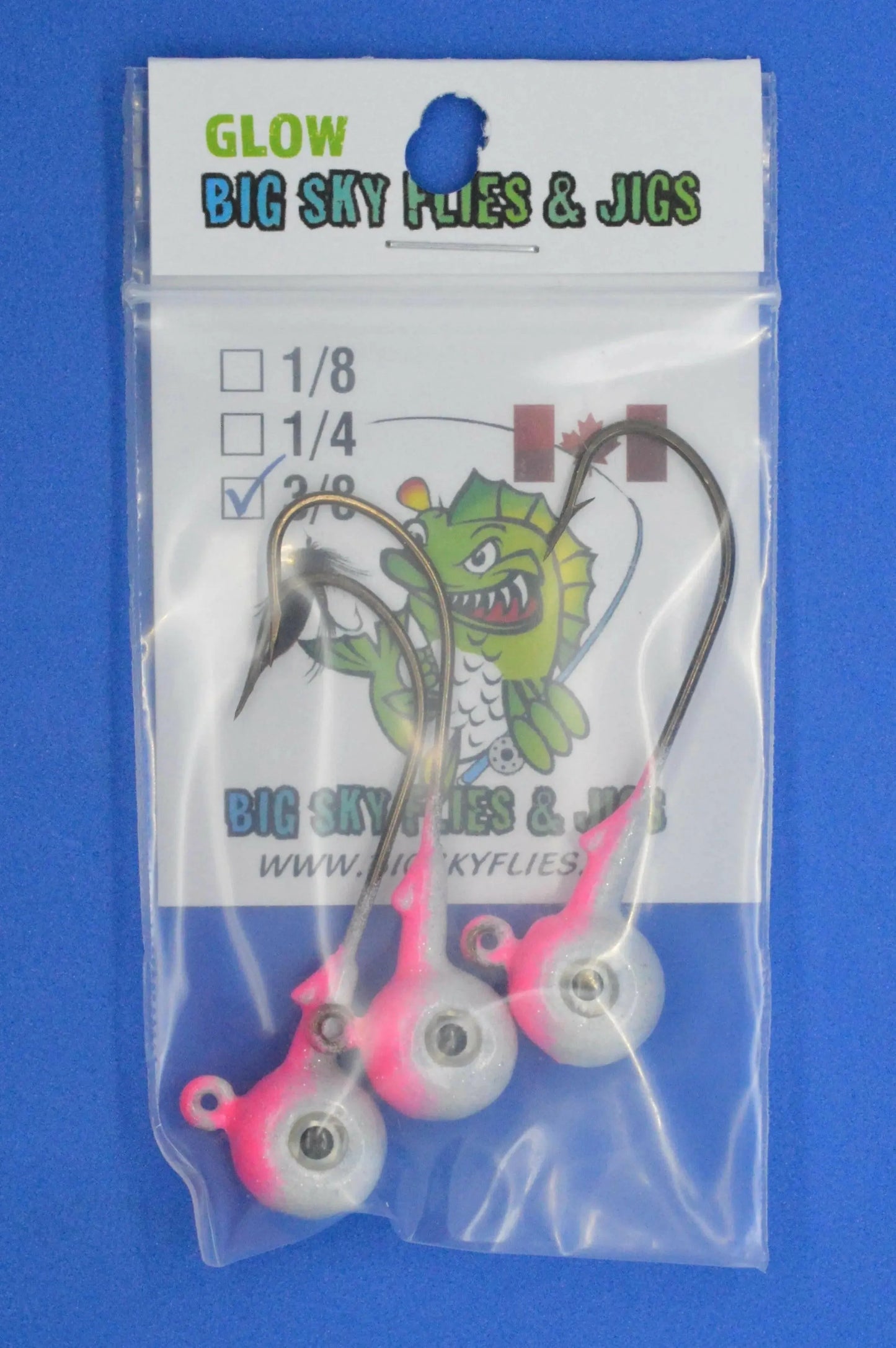 Big Sky Titan 3/8oz Heavy Duty Jig Heads Glow 3/pack Pink SPlash Glow