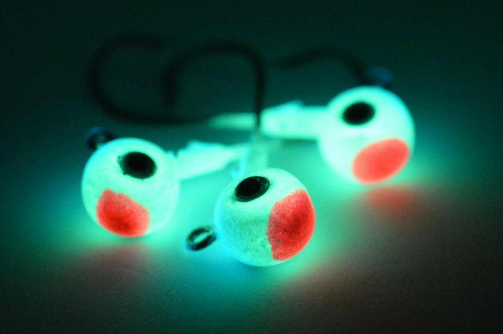 Big Sky Titan 3/8oz Heavy Duty Jig Heads Glow 3/pack Blue Splash Glow