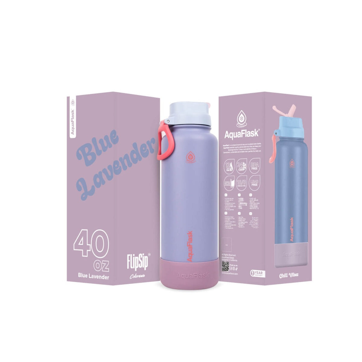 AquaFlask Colorwave 40oz Flip Sip Bottle – Insulated Stainless Steel Water Flask