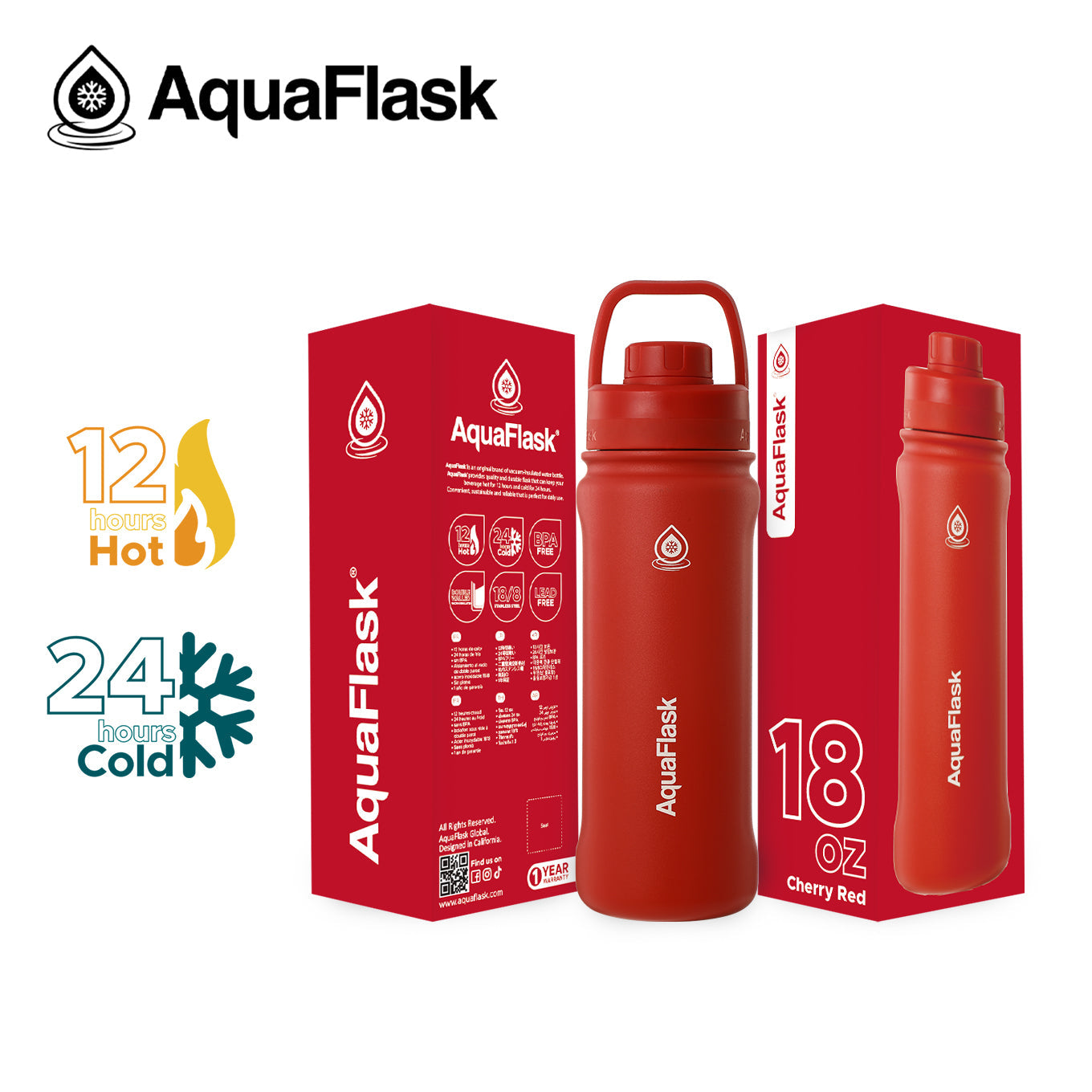 AquaFlask Original Vacuum Insulated Water Bottles 530ml (18oz)