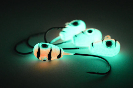 Big Sky Deluxe KnockOut 1/4oz Glow Jigs 4/pack White/Orange Splash