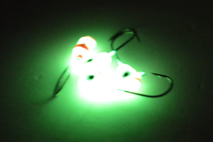 Big Sky Deluxe KnockOut 1/4oz Glow Jigs 4/pack Yellow/Blue Splash w/Orange Lines