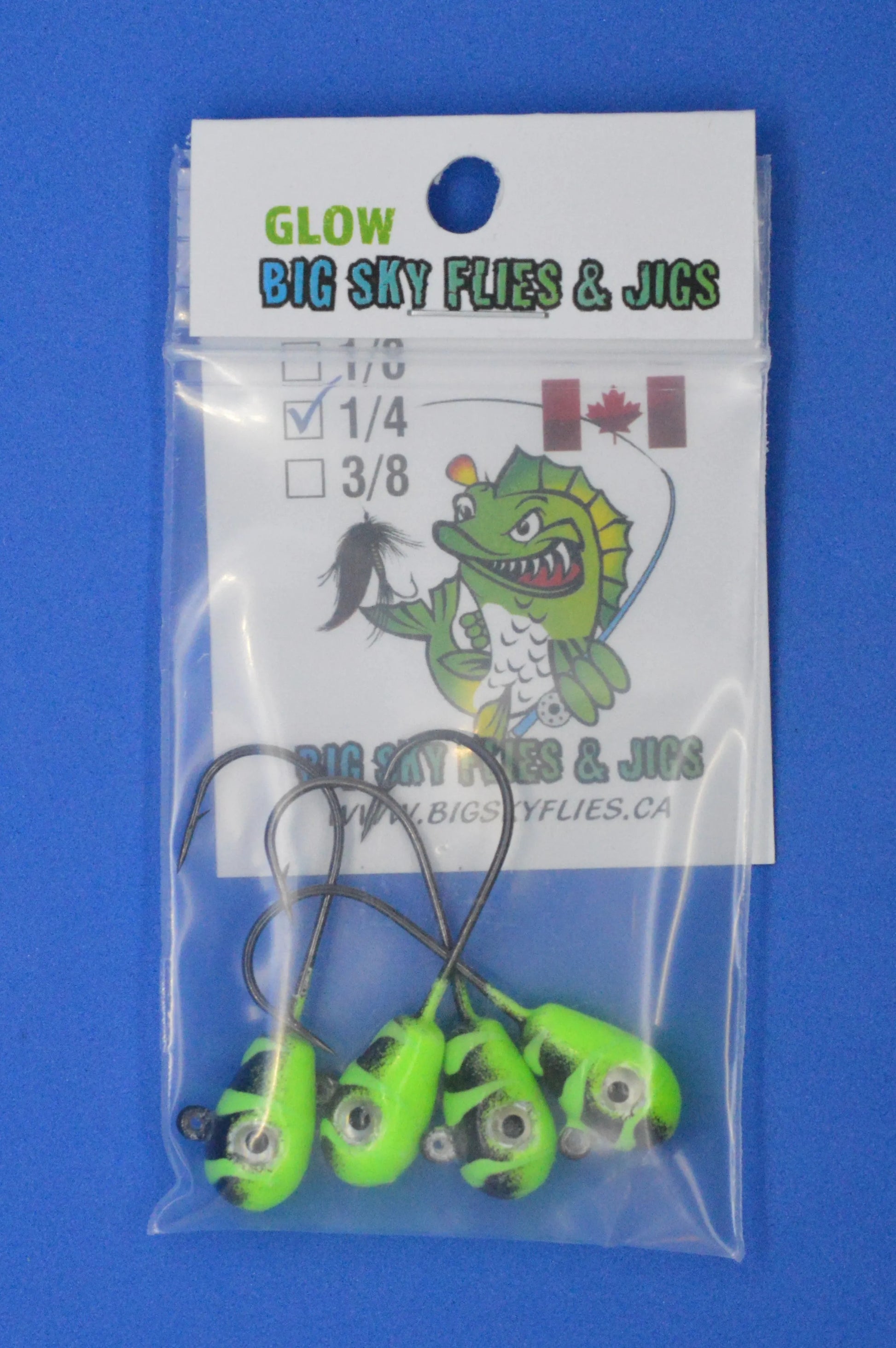Big Sky Deluxe KnockOut 1/4oz Glow Jigs 4/pack Lime w/Black Lines