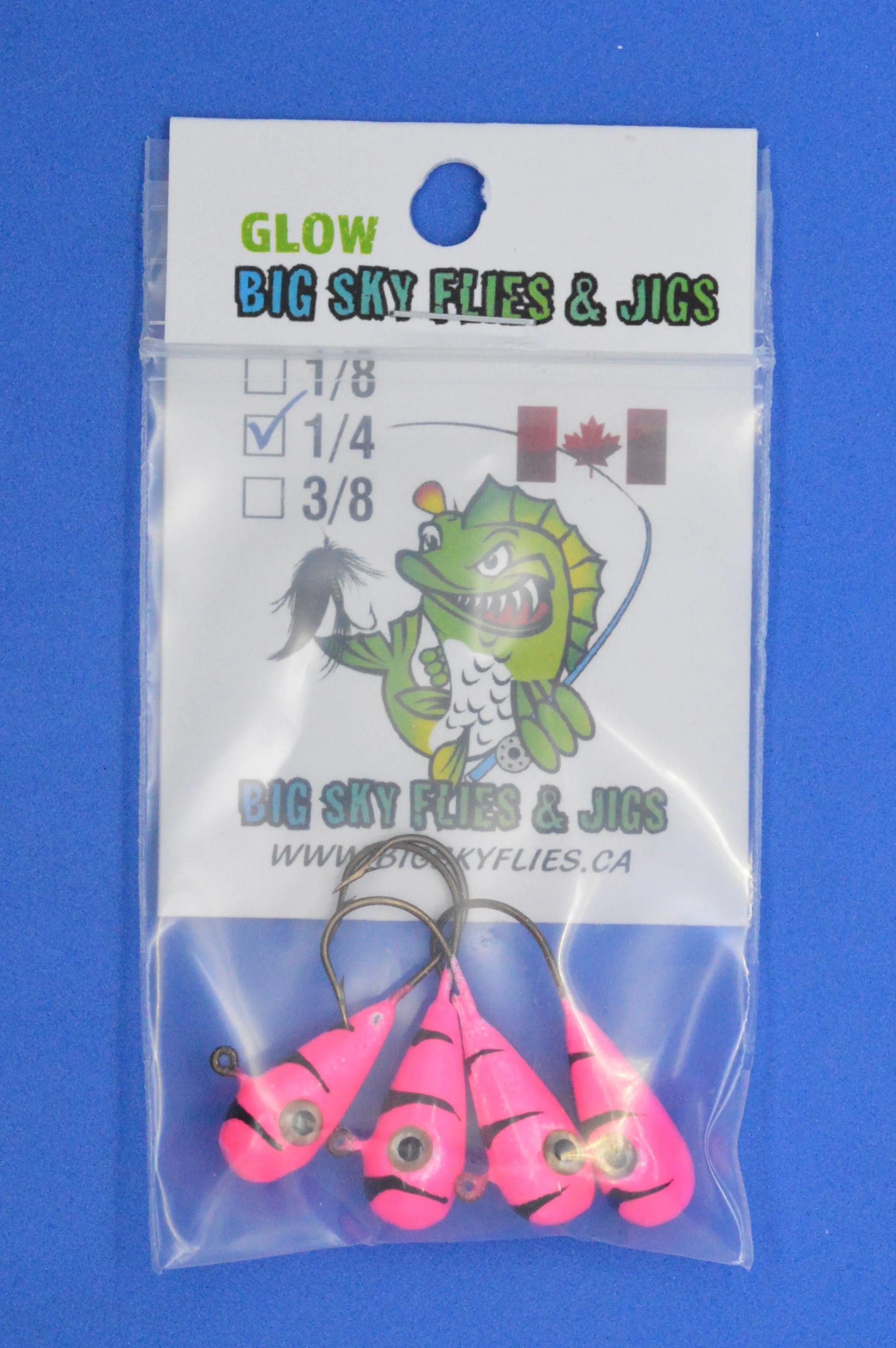 Big Sky Kalidascope 1/4oz Glow Jigs 4/pack Pink w/Black Lines