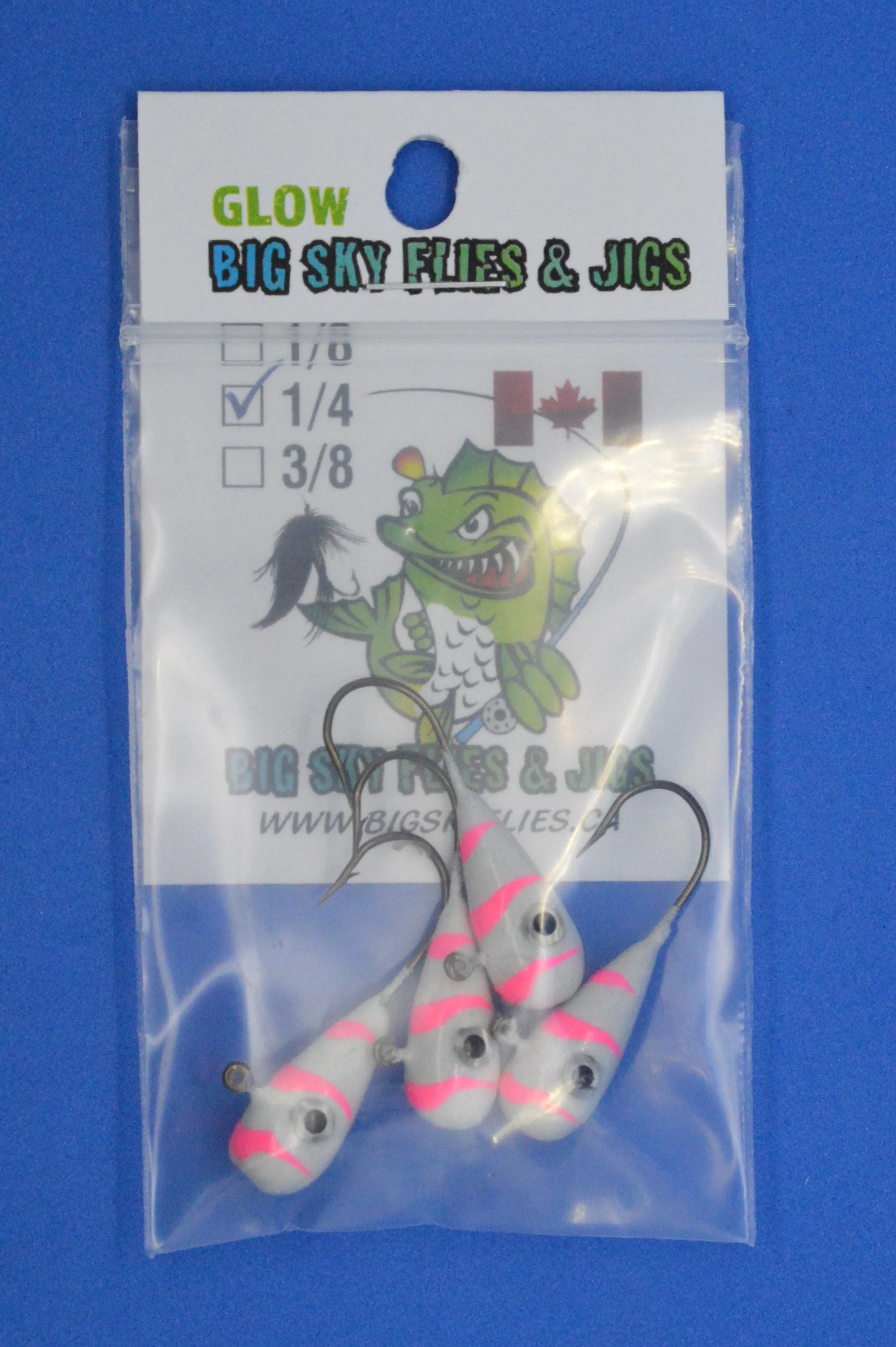 Big Sky Kalidascope 1/4oz Glow Jigs 4/pack Blue w/White Lines