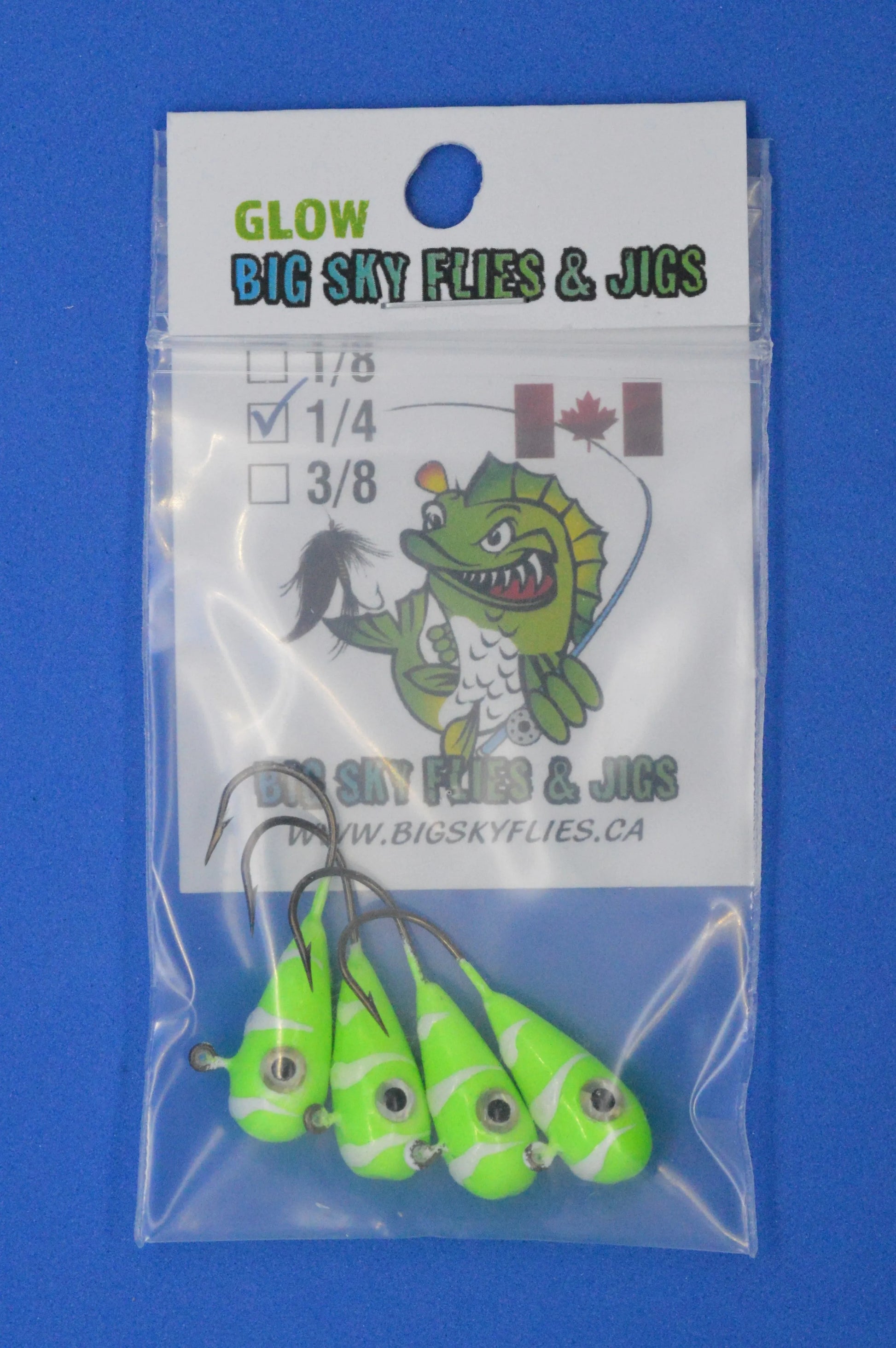 Big Sky Kalidascope 1/4oz Glow Jigs 4/pack Lime w/White Lines