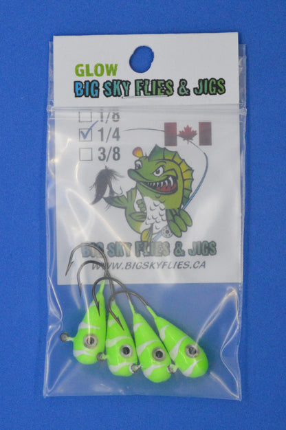 Big Sky Kalidascope 1/4oz Glow Jigs 4/pack Lime w/White Lines