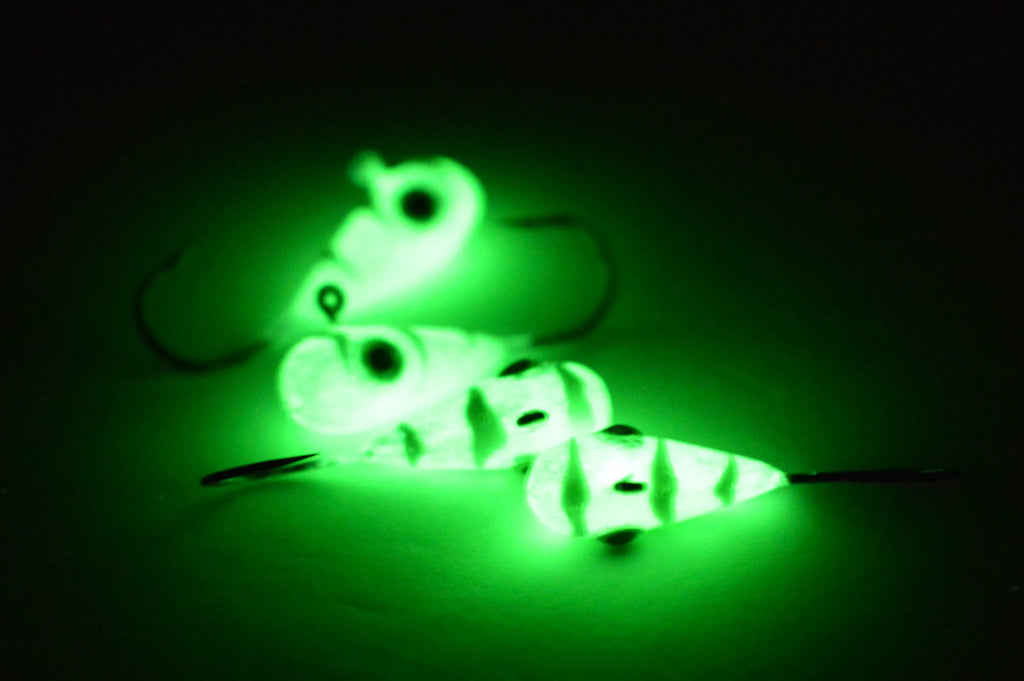 Big Sky Kalidascope 1/4oz Glow Jigs 4/pack Lime w/White Lines