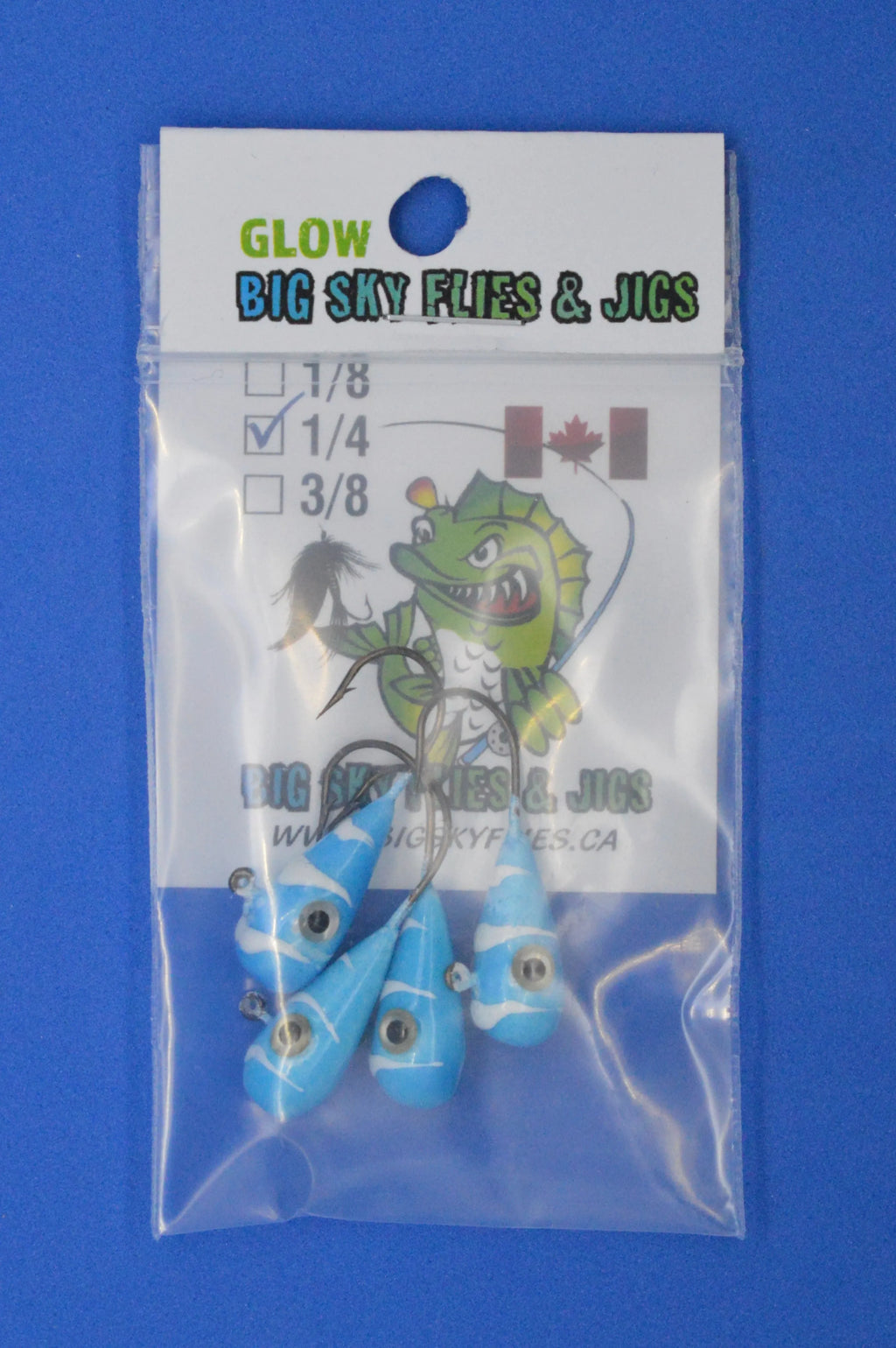 Big Sky Kalidascope 1/4oz Glow Jigs 4/pack Blue w/White Lines