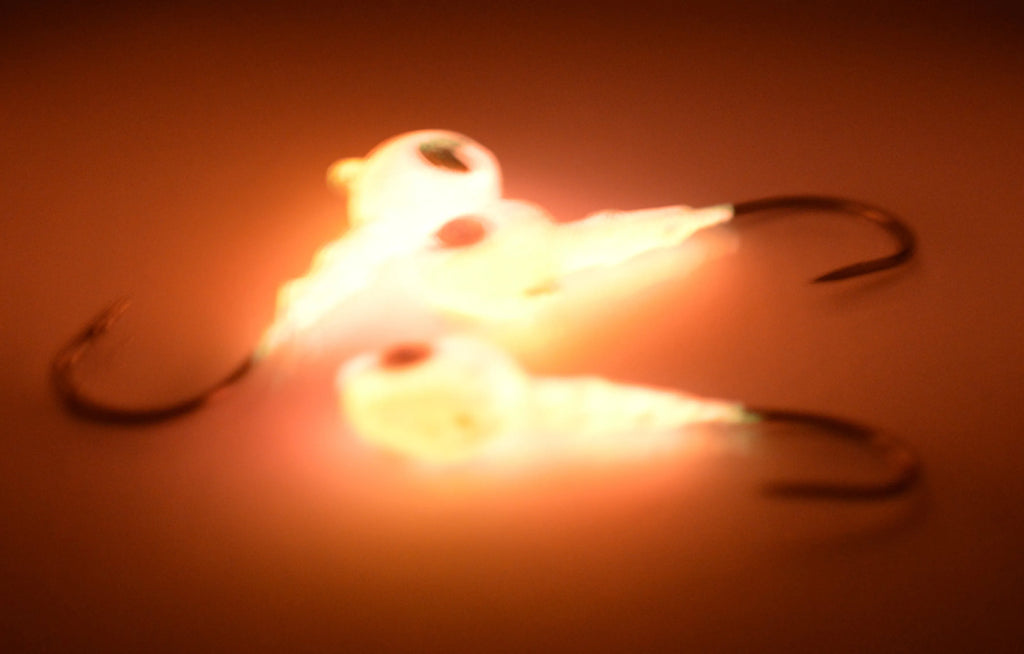 Big Sky Snake Eye 1/4oz Glow Jigs 3/pack Orange top/Pink Bottom