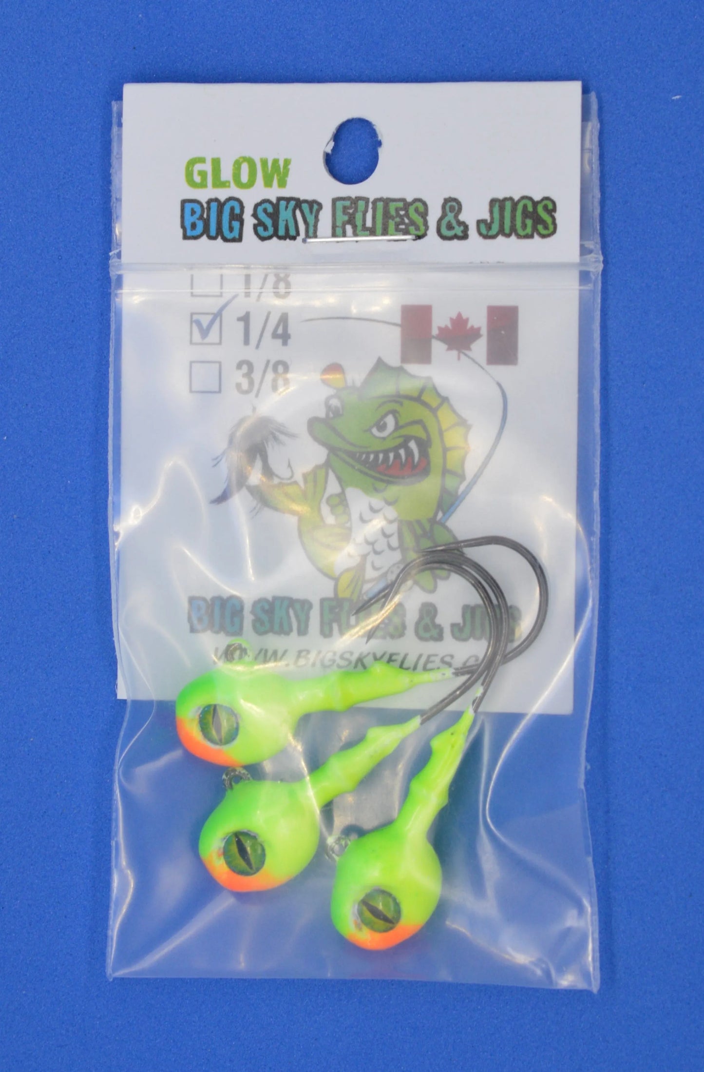 Big Sky Snake Eye 1/4oz Glow Jigs 3/pack Perch