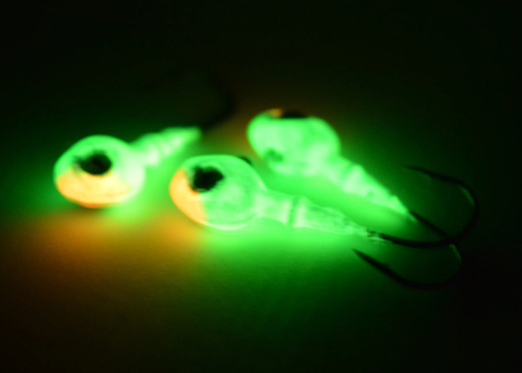 Big Sky Snake Eye 1/4oz Glow Jigs 3/pack Perch