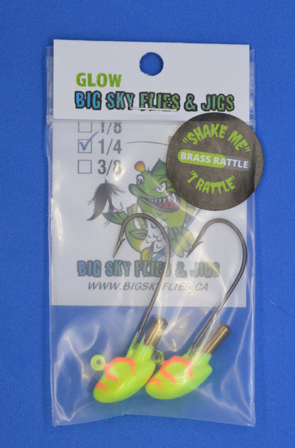 Big Sky Erie Rattle Jigs 1/4oz 2/pack Lemon w/Orange Lines