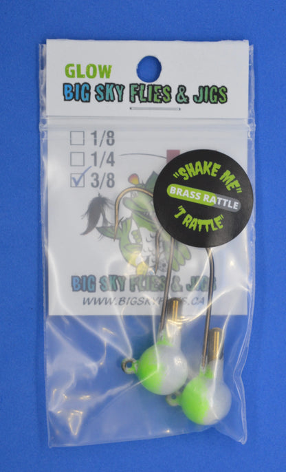 Big Sky Rock & Roll Rattling Jigs Glow 3/8oz 2/pack Rattley Crew (Lime Top/White Bottom)