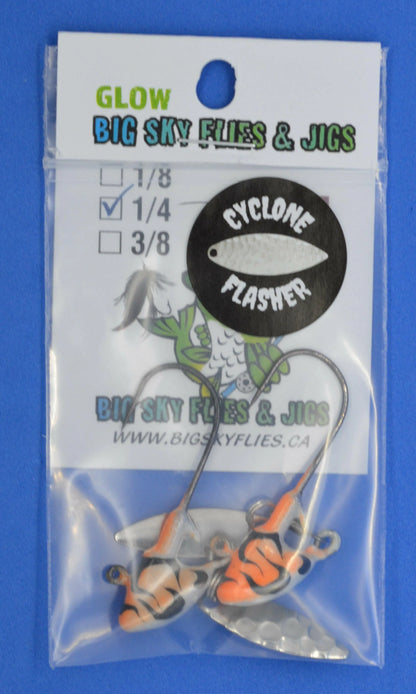 Big Sky Deluxe Cyclone Glow Jigs 3/8oz 2/pack White/orange Splash w/Black lines