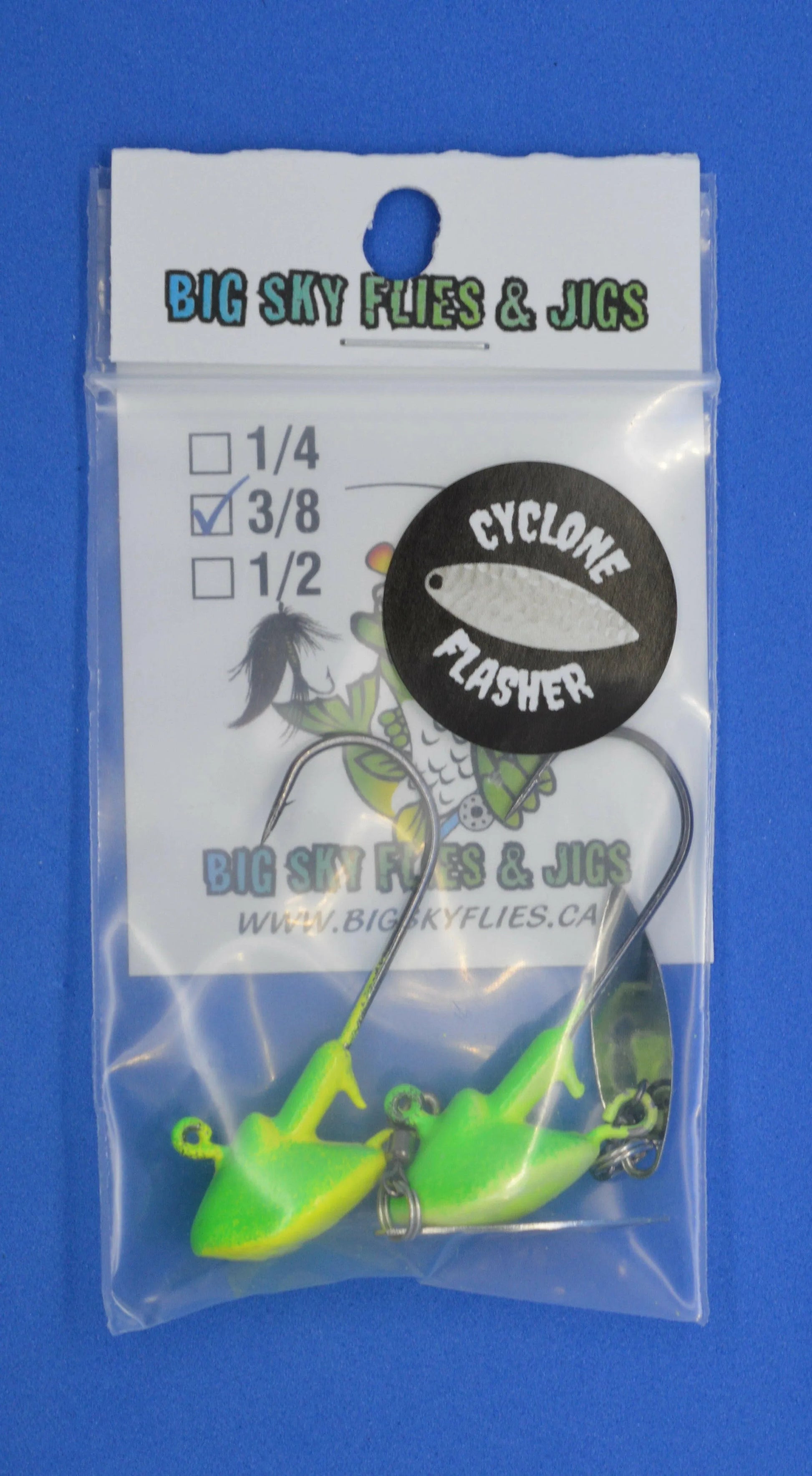 Big Sky Cyclone Flasher Jigs 3/8oz 2/pack Walleye Slayer (Lime/Lemon)