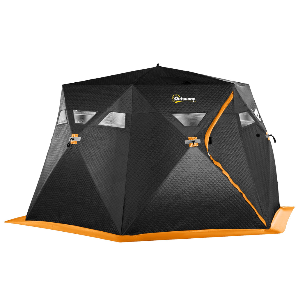 Black and orange Outsunmy tent on a white background