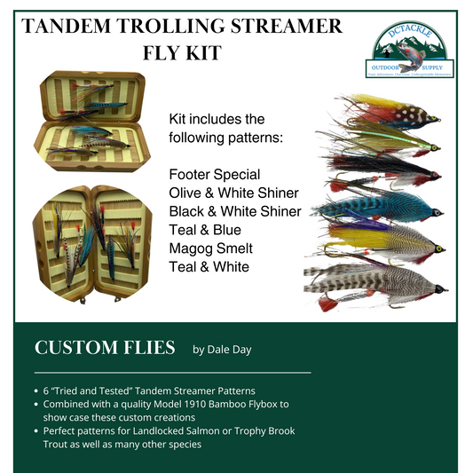Fly Fishing Kit, Tandem Trolling Streamer, Landlocked Salmon, Bamboo Flybox