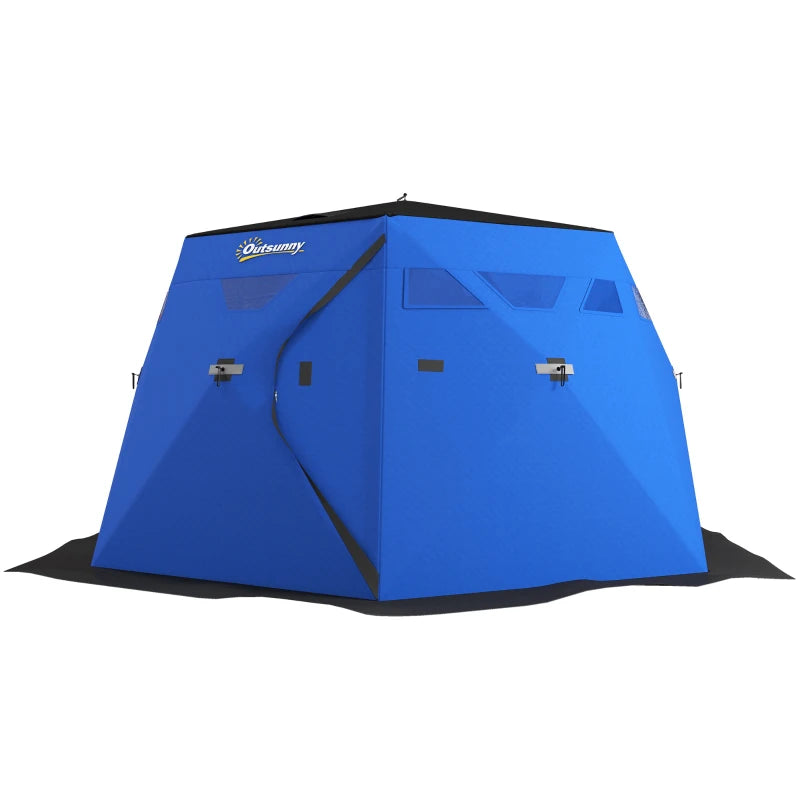 Outsunny Blue Ice Fishing Shelter with black trim on a white background