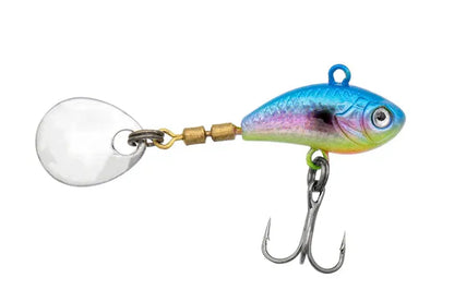 Colorful fishing lure with a Colorado spoon on a white background