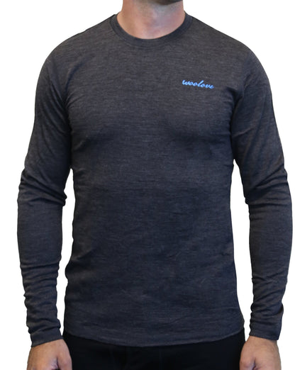 Men's 100% Merino Wool Long Sleeve Crew Neck Shirt 190 GSM