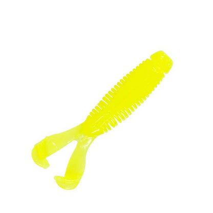 Chartreuse fishing soft plastic lure on a white background