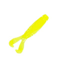 Chartreuse fishing soft plastic lure on a white background