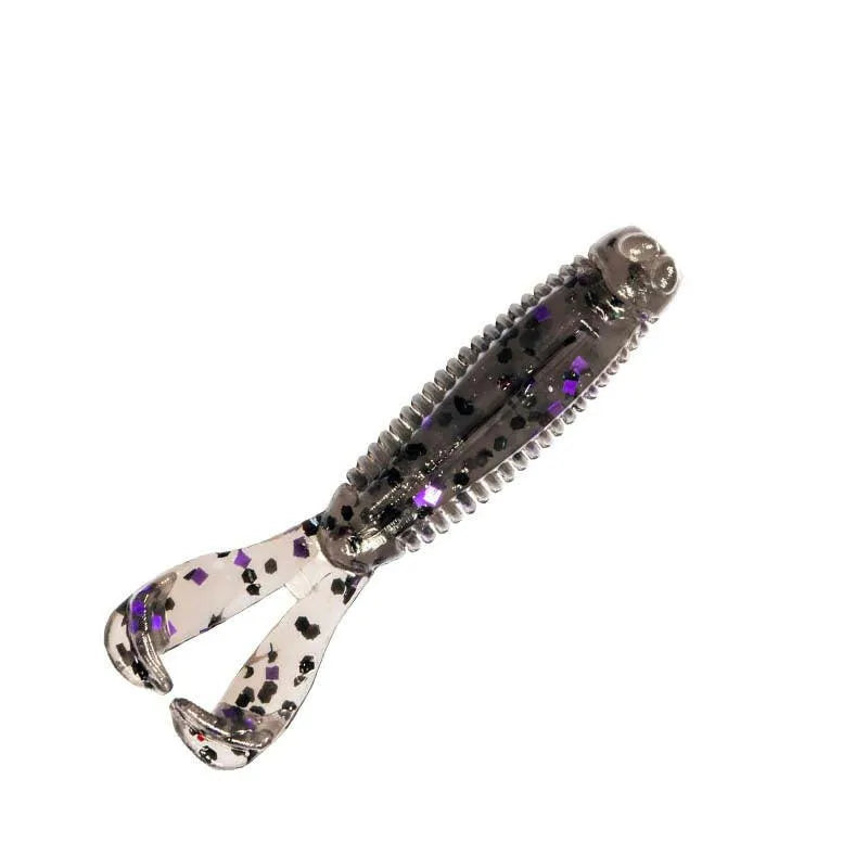 Smoke Purple soft plastic lure on a white background