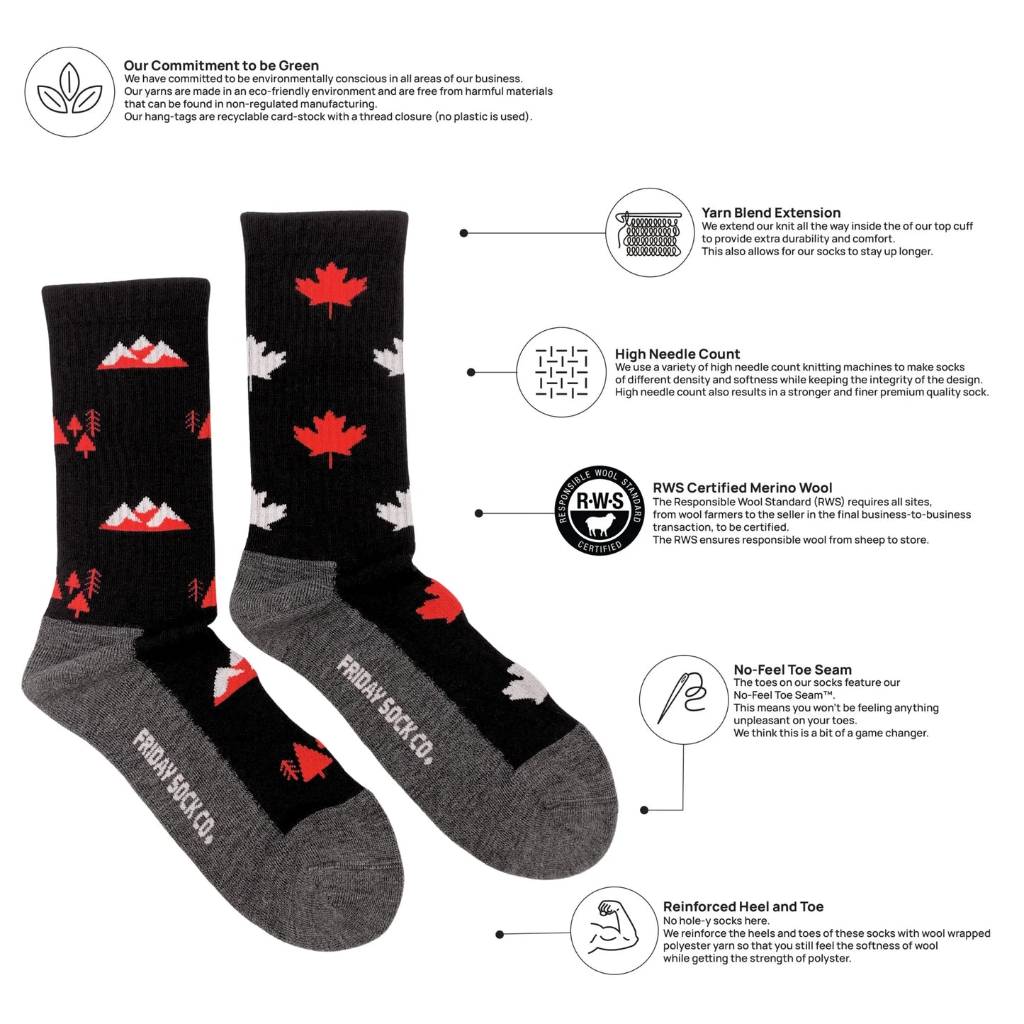 Friday Sock Co Men's Canada Merino Wool Socks