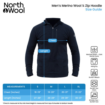 NorthWool Men's Merino Wool 1/4 Zip Midlayer Hoodie with Pouch and Pocket 260 GSM