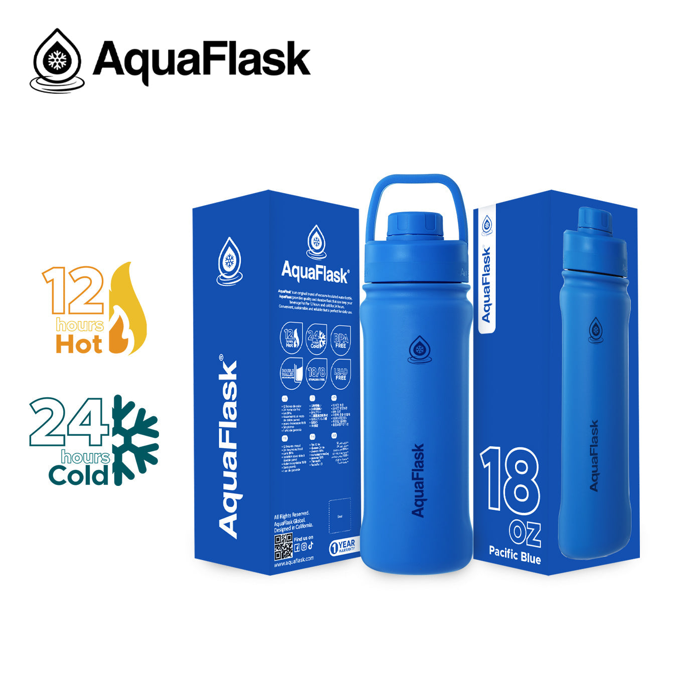 AquaFlask Original Vacuum Insulated Water Bottles 530ml (18oz)